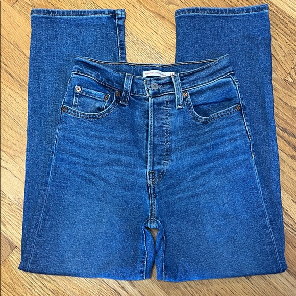 -Levi's Button Fly Ribcage Straight Ankle May 2022 Blue Jeans Women's W/24 L/27 - Picture 5 of 14